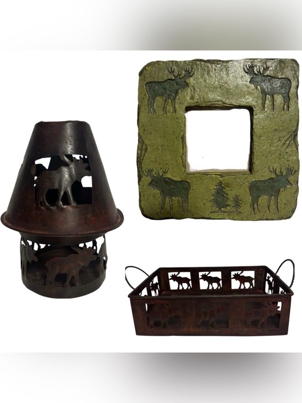 Moose bundle frame candle tray copper rusty primitive man cave country alaska